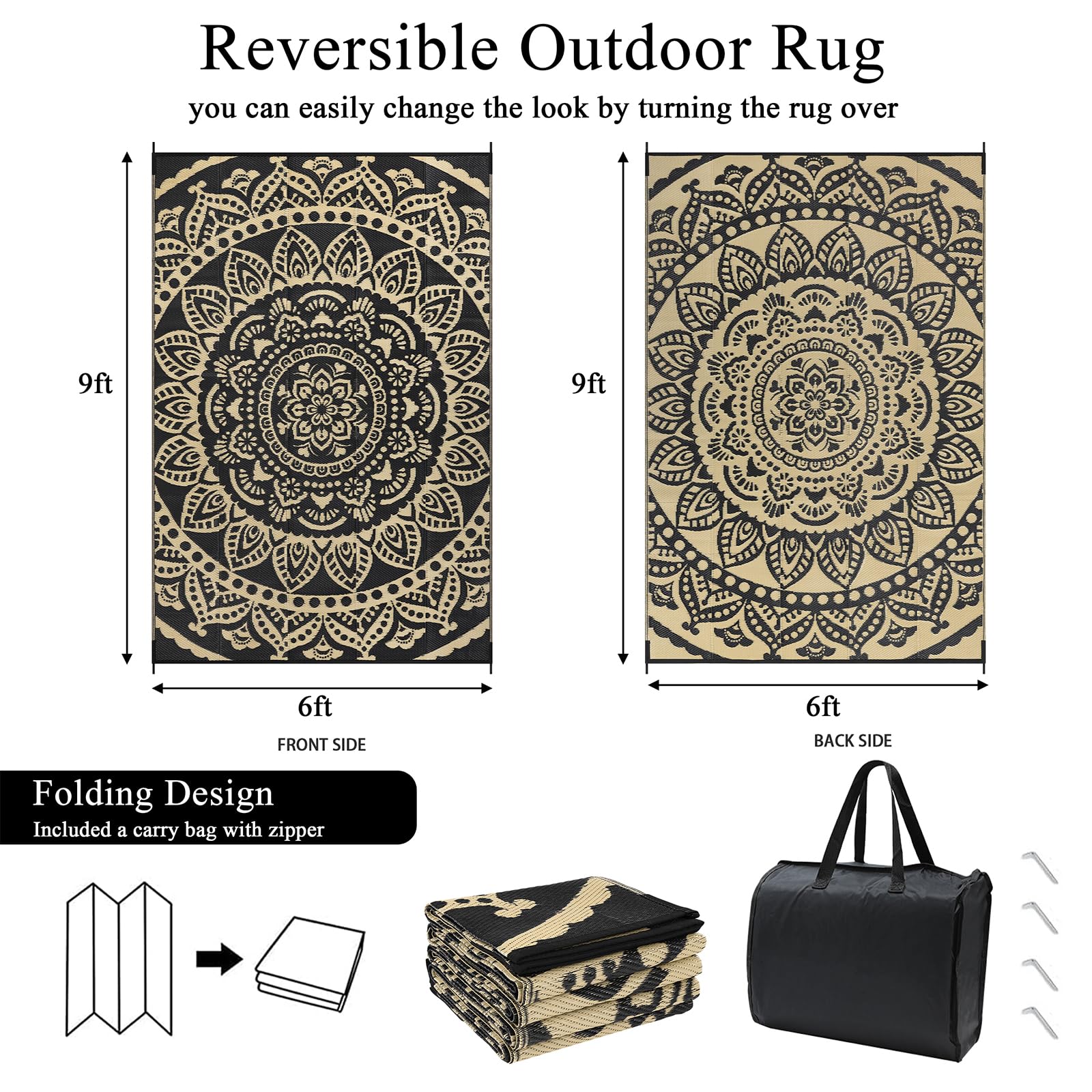 Bsmathom reversible outdoor rug showing both designs