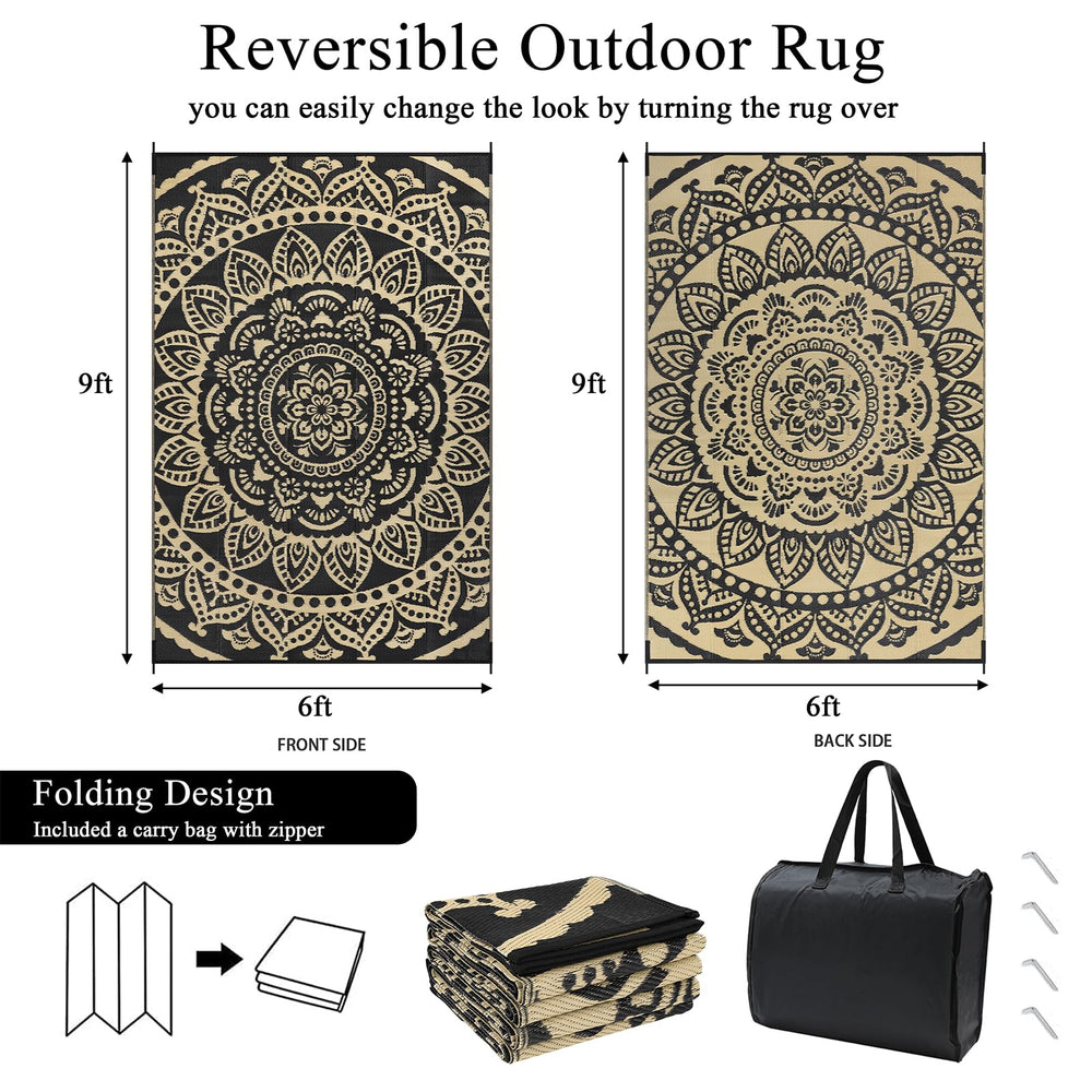 Bsmathom reversible outdoor rug showing both designs