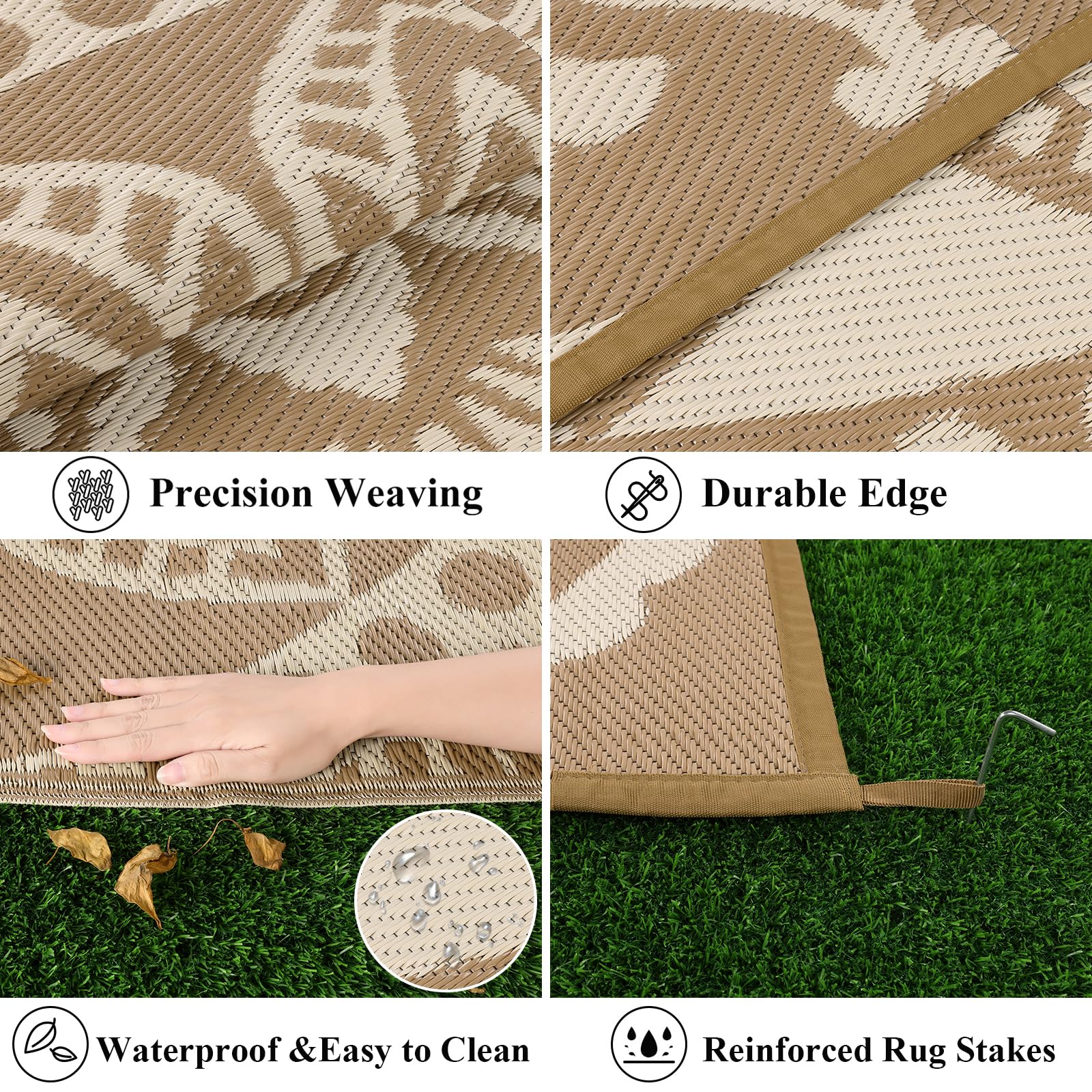 Bsmathom reversible outdoor rug showing both designs