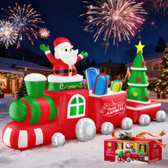 BSMTEK 11FT Christmas inflatable train with Santa Claus and LED lights