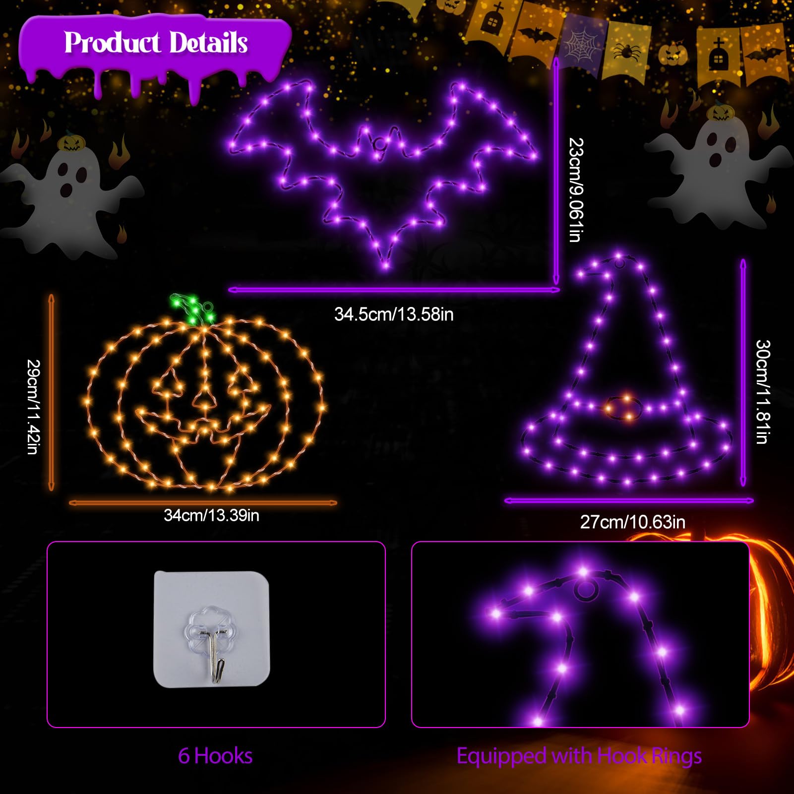 Bstge Halloween Bat Window Lights displayed on a window