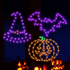 Bstge Halloween Bat Window Lights front view with purple bat designs