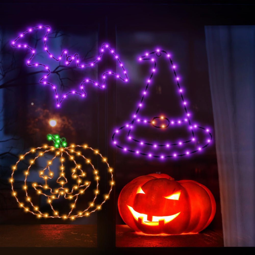 Bstge Halloween Bat Window Lights with adhesive hooks on a door