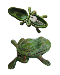 BSTGIFTS Iron Frog Key Hider front view, green cast iron
