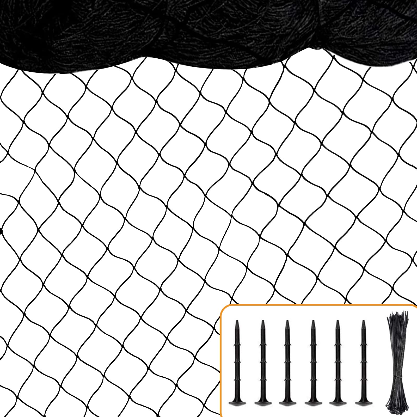 BSTPCOO Bird Netting 50'x50' black nylon mesh front view