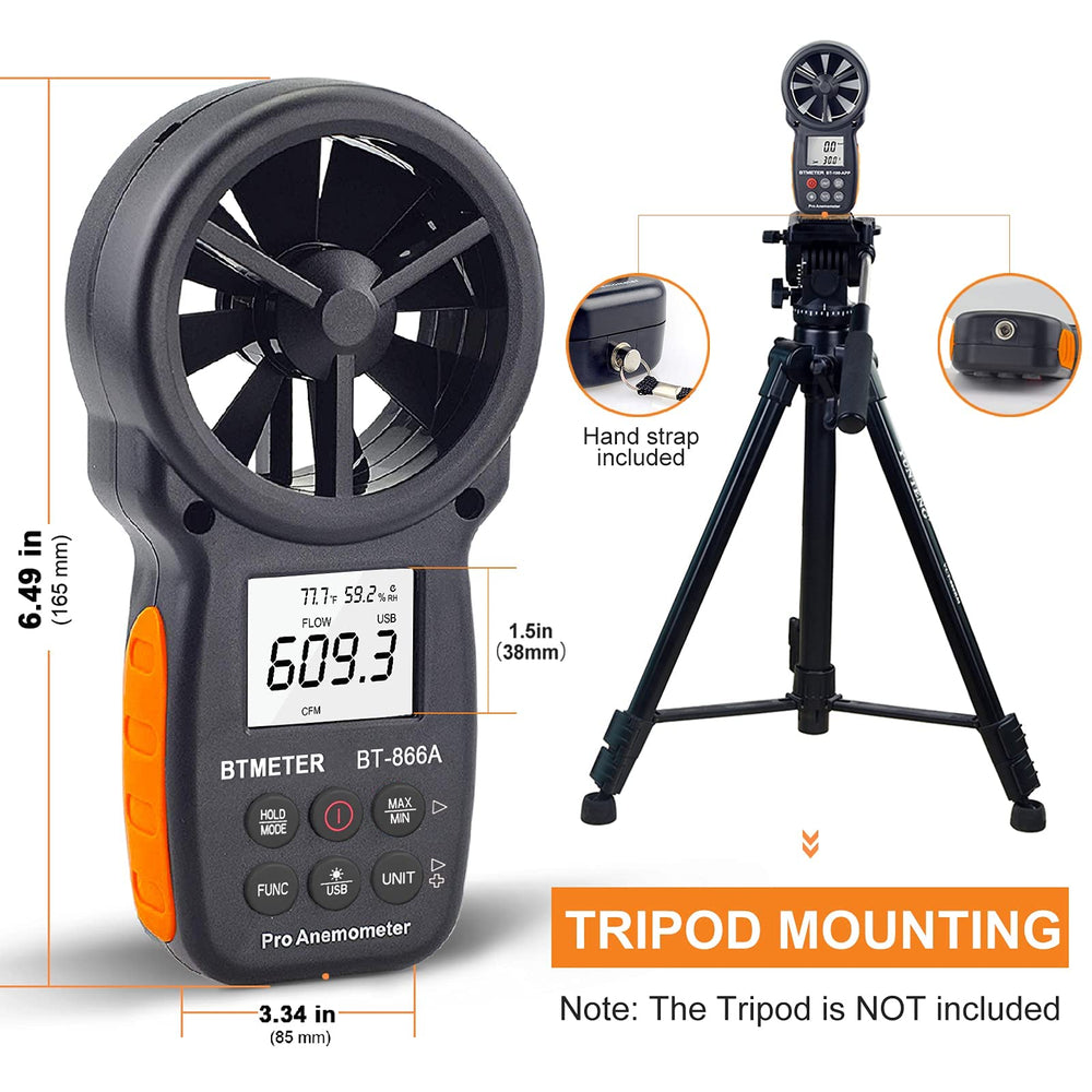 BTMETER 866A Anemometer connected to computer for data logging