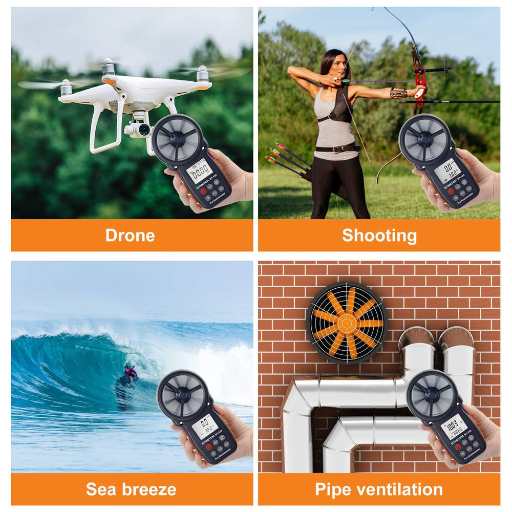 BTMETER BT-100 anemometer displaying wind chill temperature