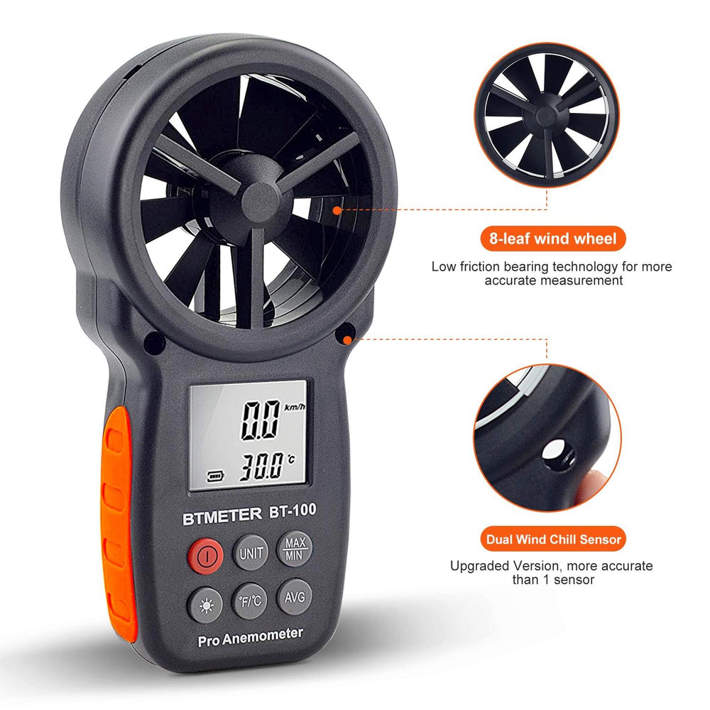 BTMETER BT-100 anemometer mounted on tripod for hands-free use
