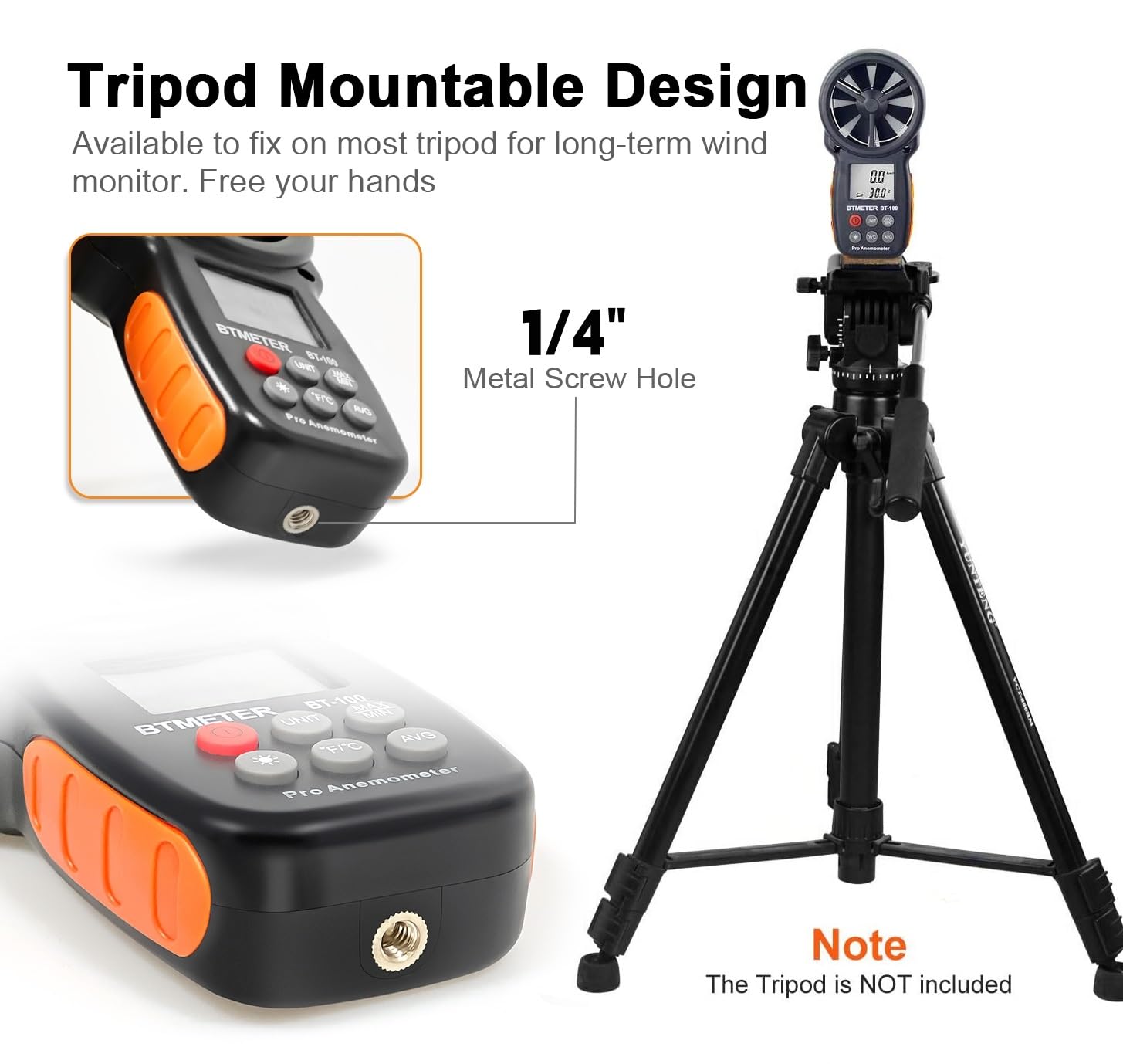 BTMETER BT-100 anemometer with neck strap and carry bag