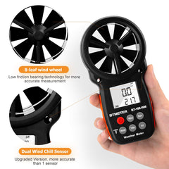 BTMETER BT-100WM Anemometer back view with data logging feature
