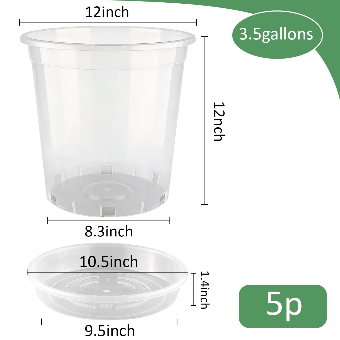 BTPLASTIK 3.5 Gallon nursery pot with saucer side view