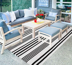BUAGETUP Black and White Outdoor Patio Rug front view