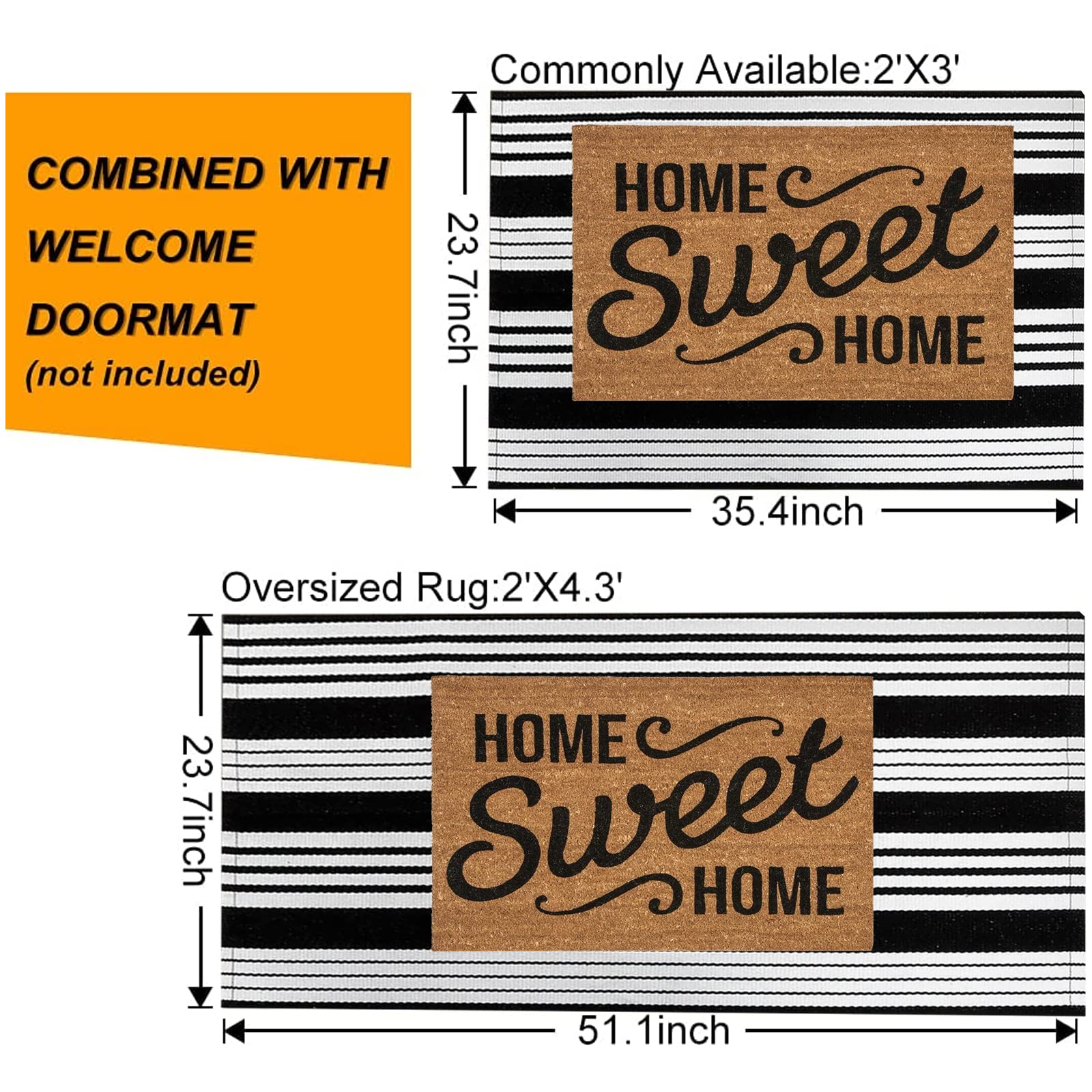 BUAGETUP Black and White Outdoor Rug in a porch setting