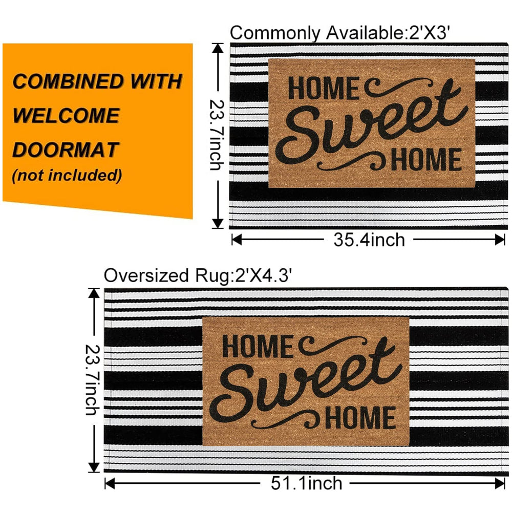 BUAGETUP Black and White Outdoor Rug in a porch setting