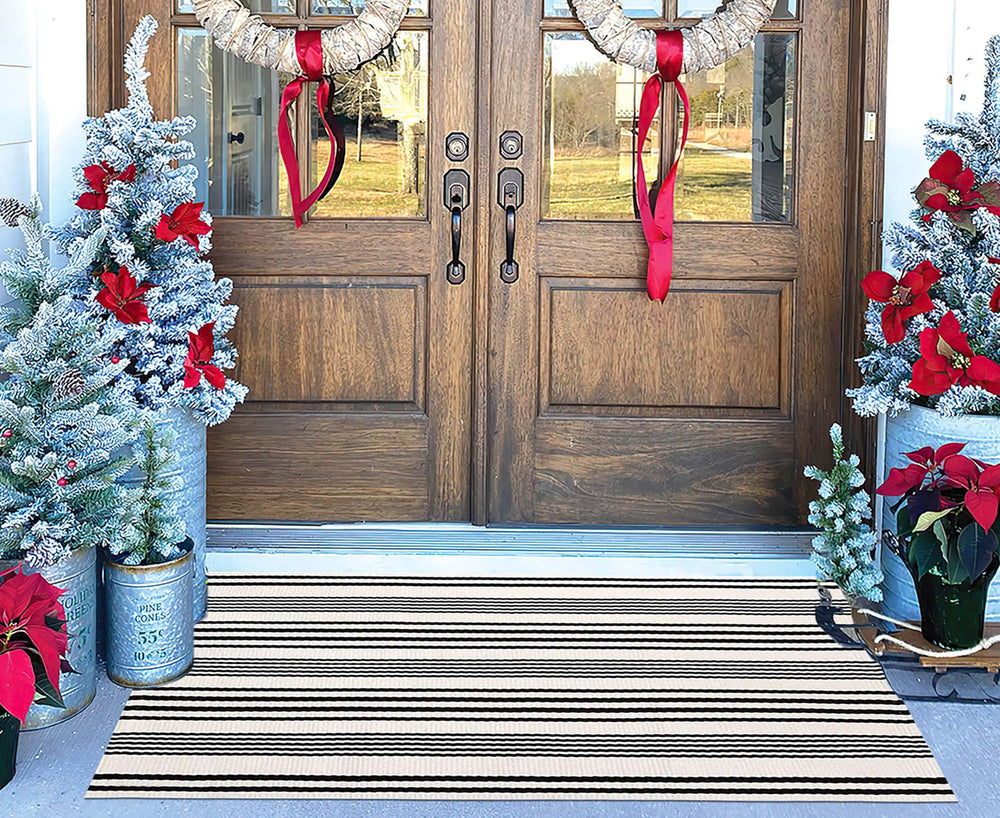 BUAGETUP Black and White Striped Outdoor Rug care instructions
