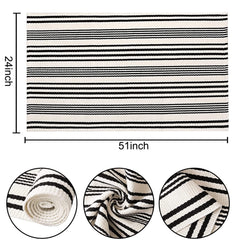 BUAGETUP Black and White Striped Outdoor Rug side view