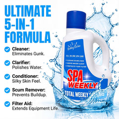 BubbyShine 3L jug with label showing hot tub chemical features