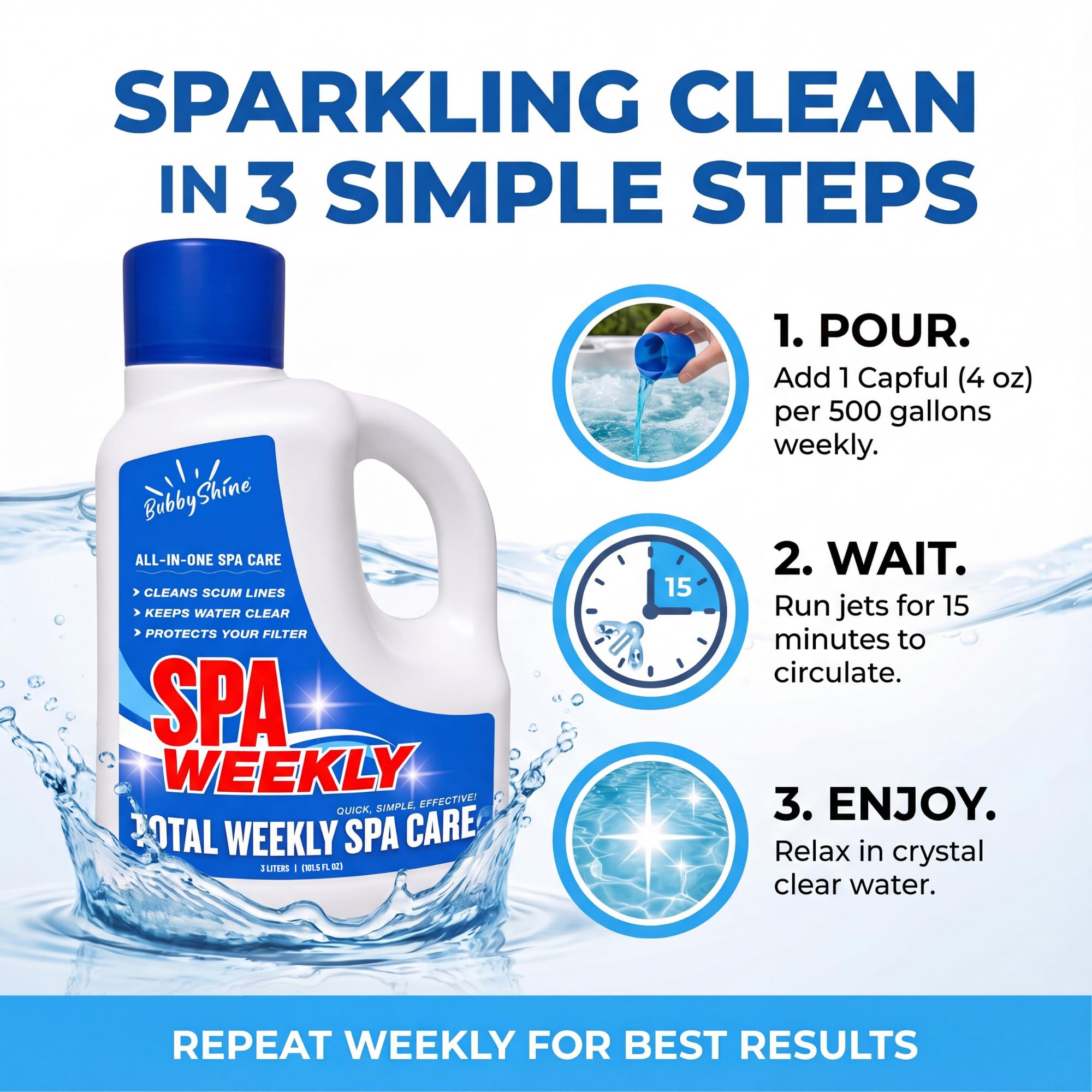 BubbyShine hot tub chemicals being poured into spa water