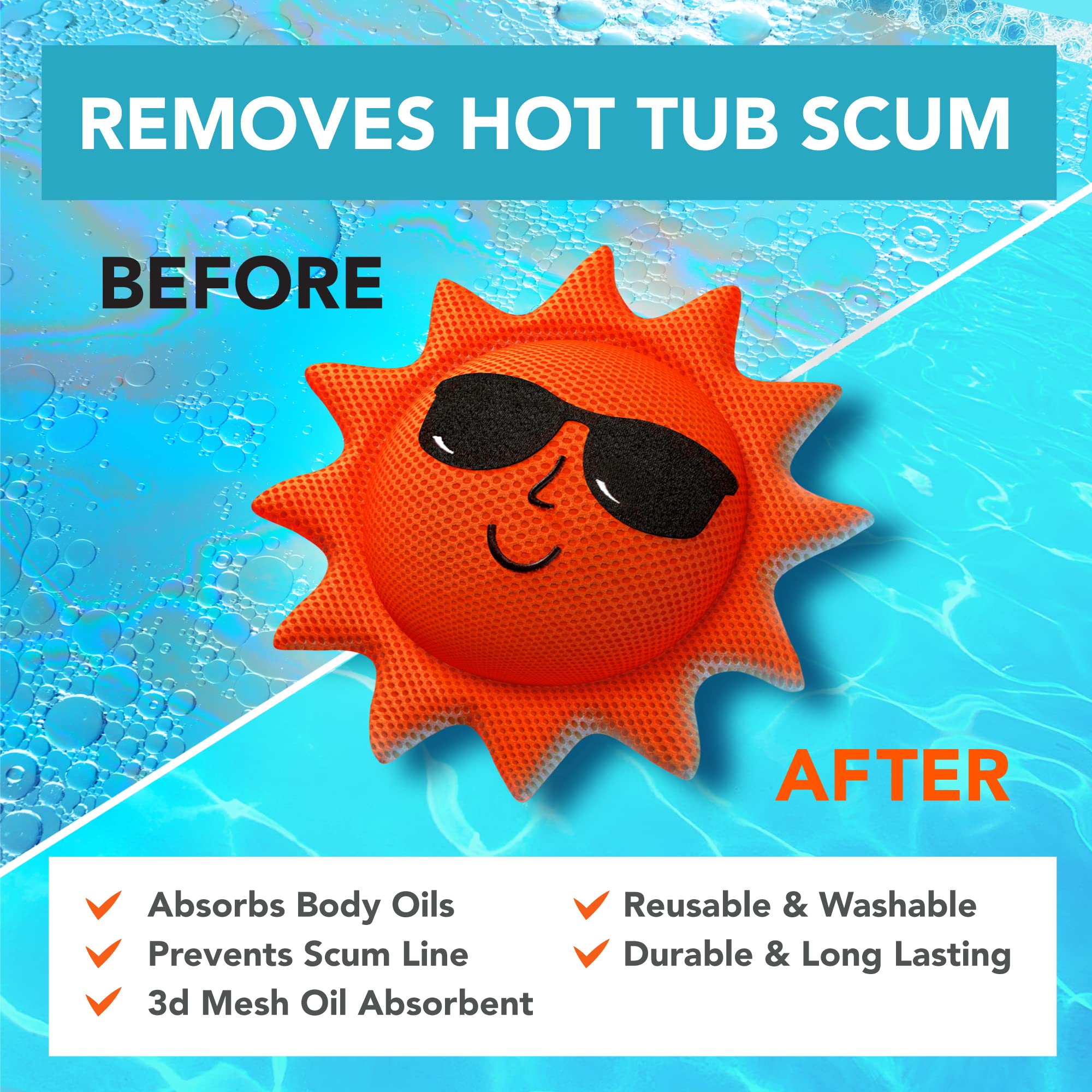 BubbyShine Hot Tub Scum Absorber in action absorbing oils