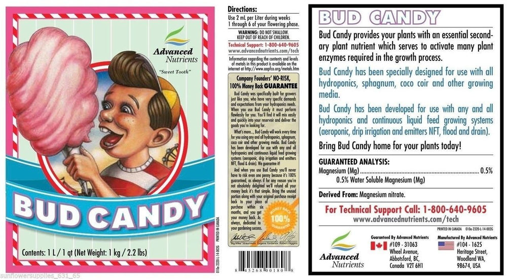 Bud Candy 250mL bottle showing dosage measurements