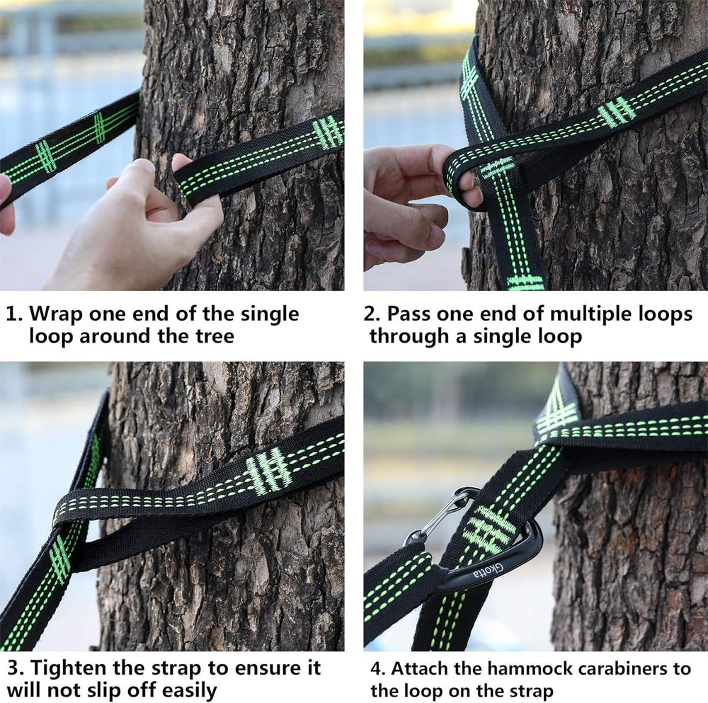 BUDOBEG Hammock Straps with aluminum carabiners on a hammock