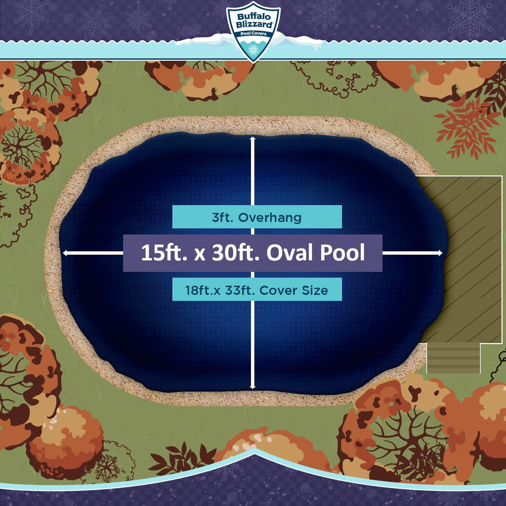 Buffalo Blizzard Deluxe pool cover laid over an oval pool