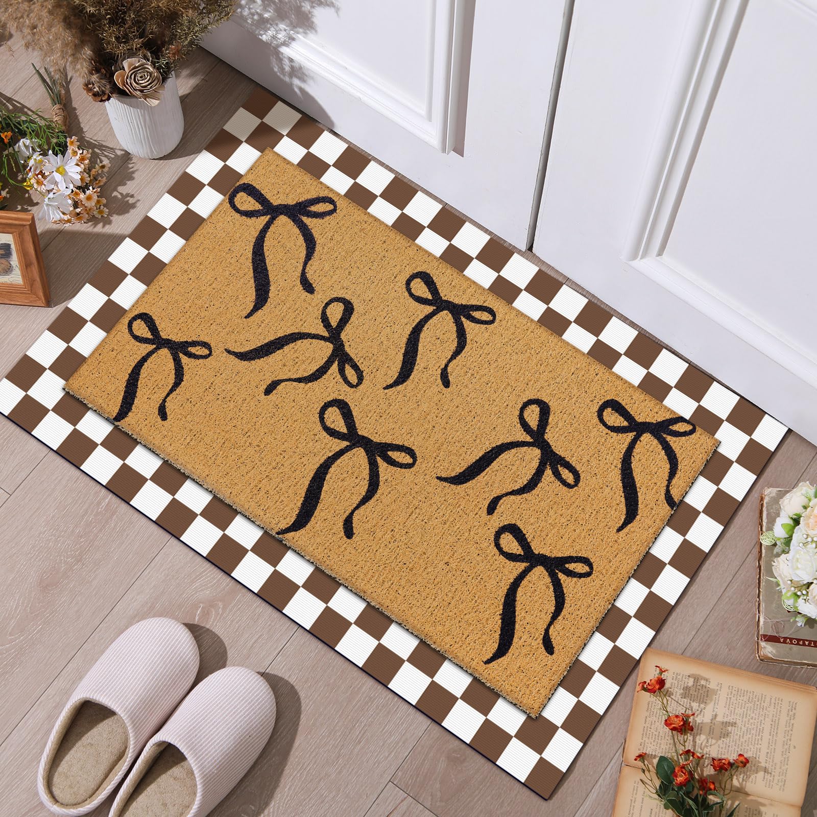 Buffalo plaid rug from Tinideya doormat set