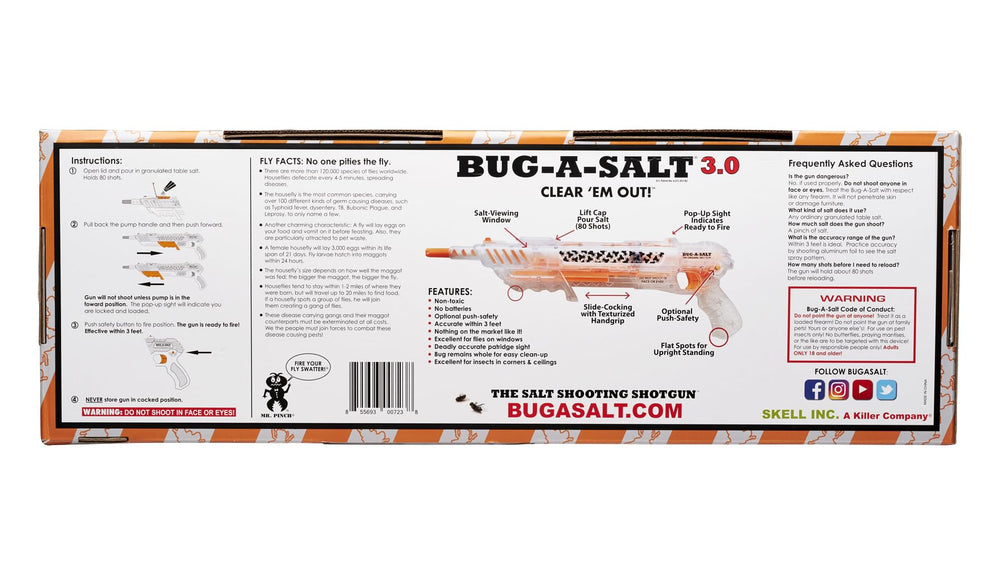 BUG-A-SALT Clear 'Em Out 3.0 displayed with granulated salt