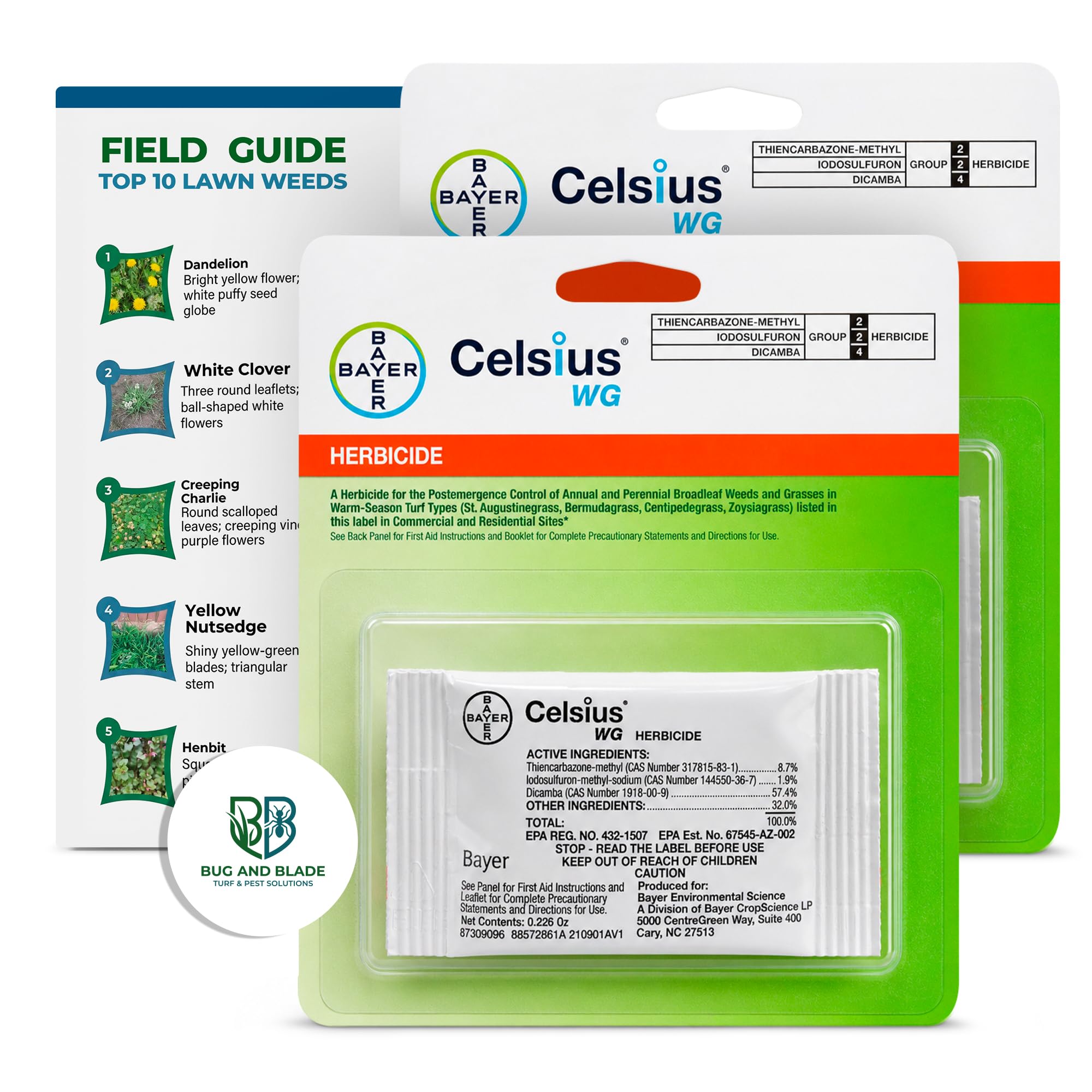 Bug And Blade Celsius WG Herbicide back view packaging with instructions