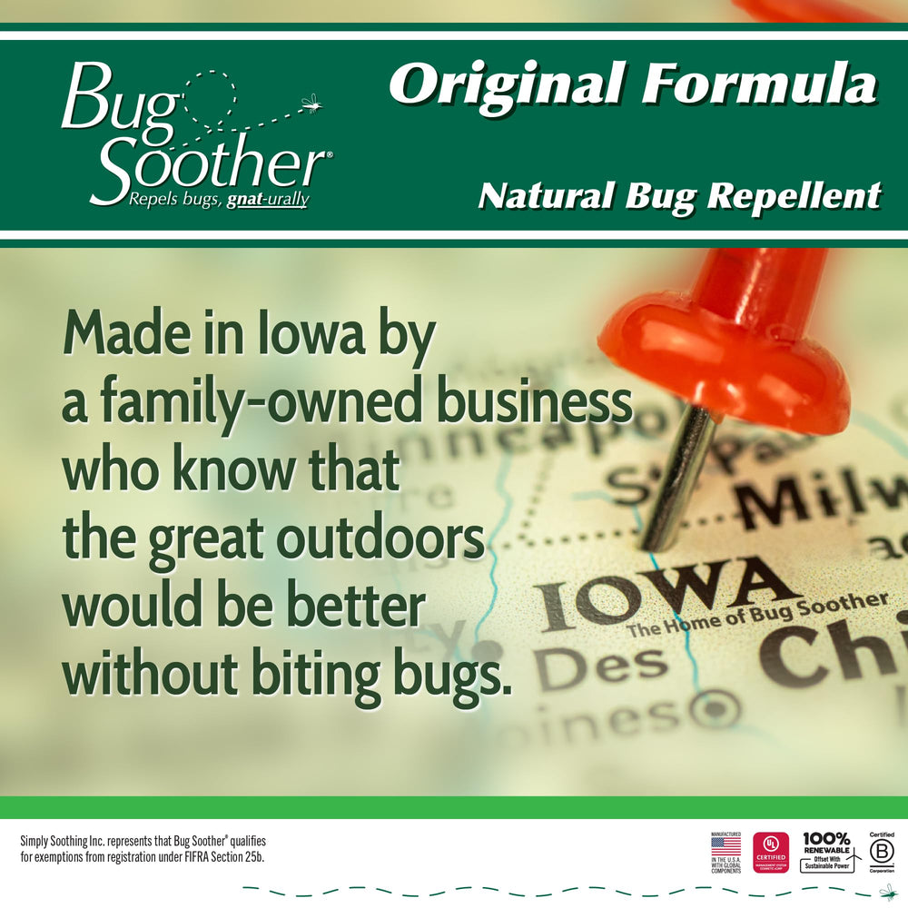 Bug Soother insect repellent bottle next to camping gear