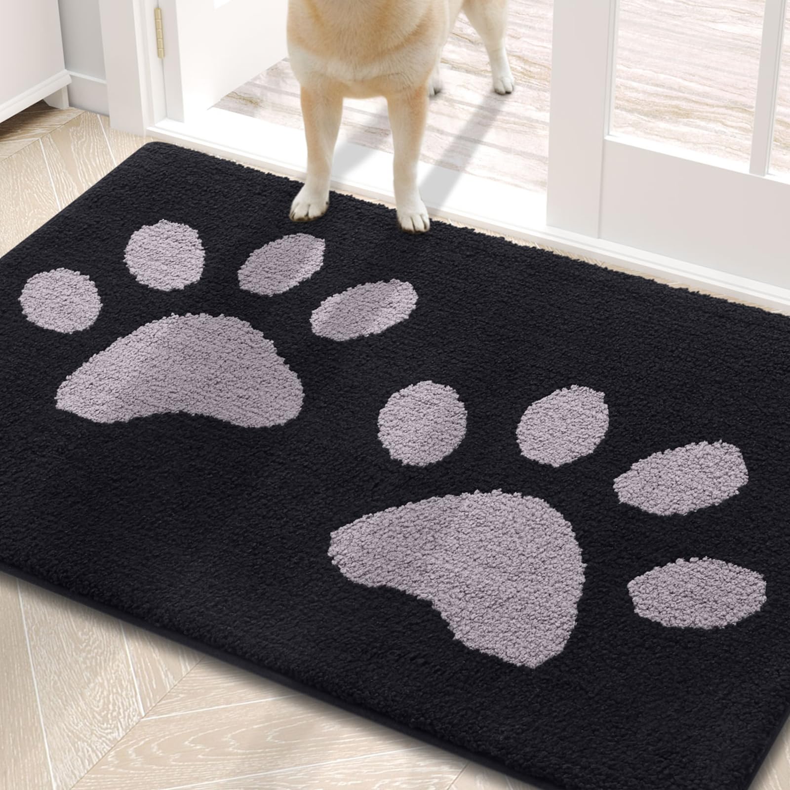 Buganda Dog Door Mat 30x20 black and grey front view