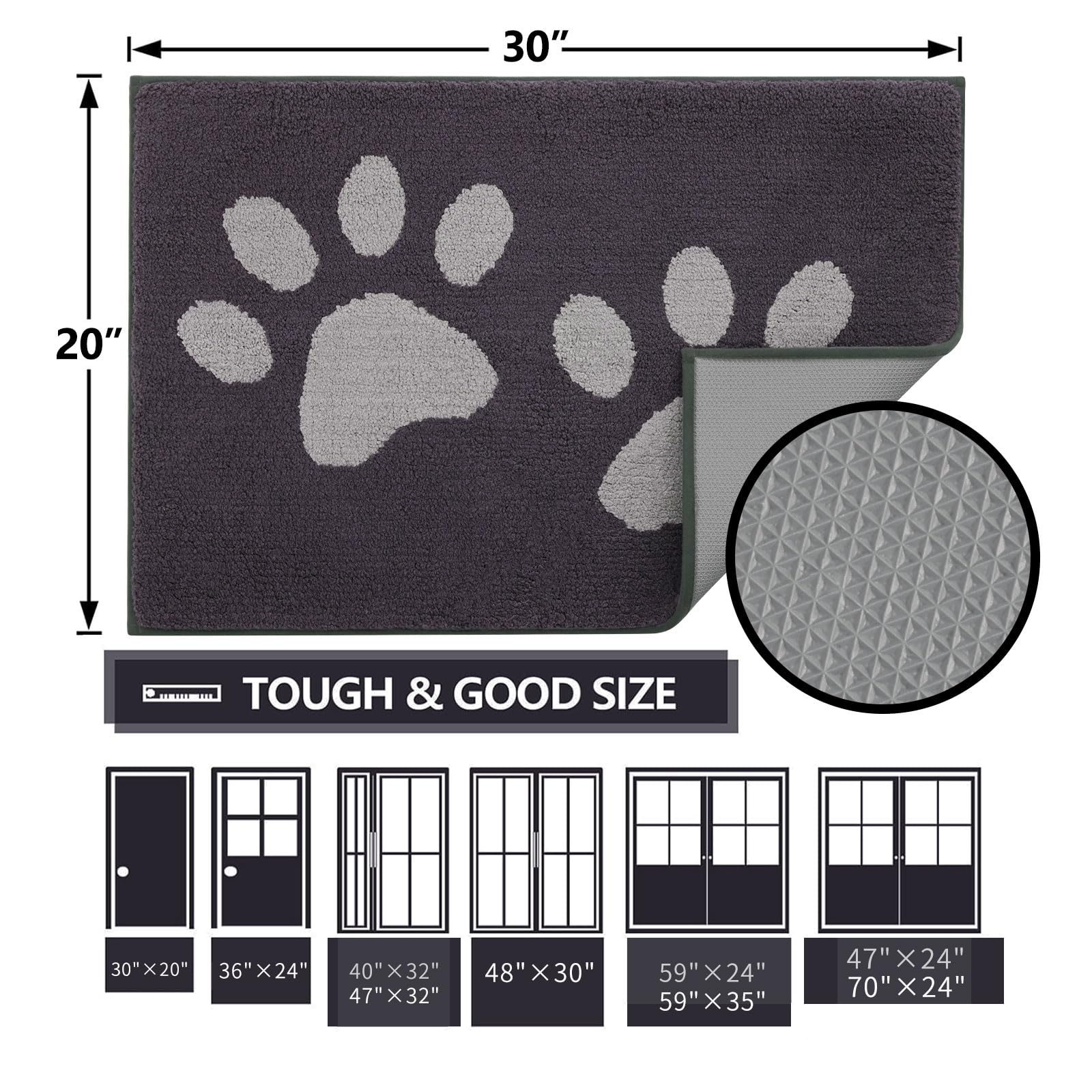 Buganda Dog Door Mat 30x20 dark grey dimensions