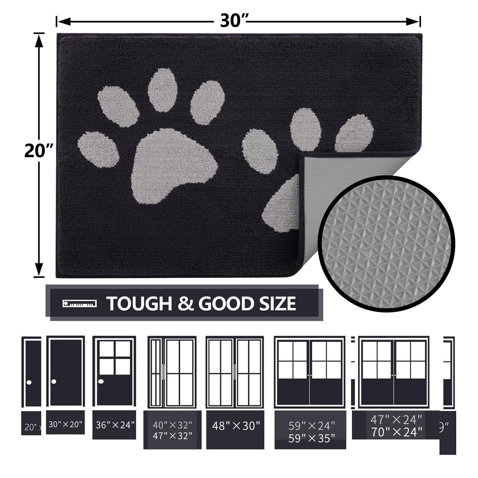 Buganda Dog Door Mat 30x20 under pet food bowl
