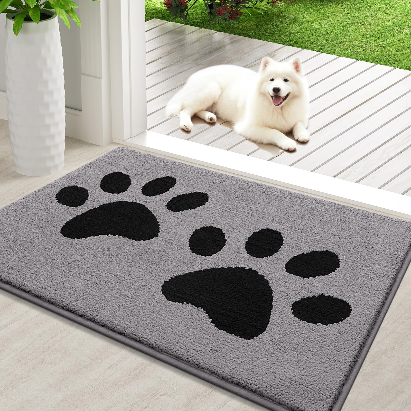 Buganda Dog Door Mat 36x24 grey front view