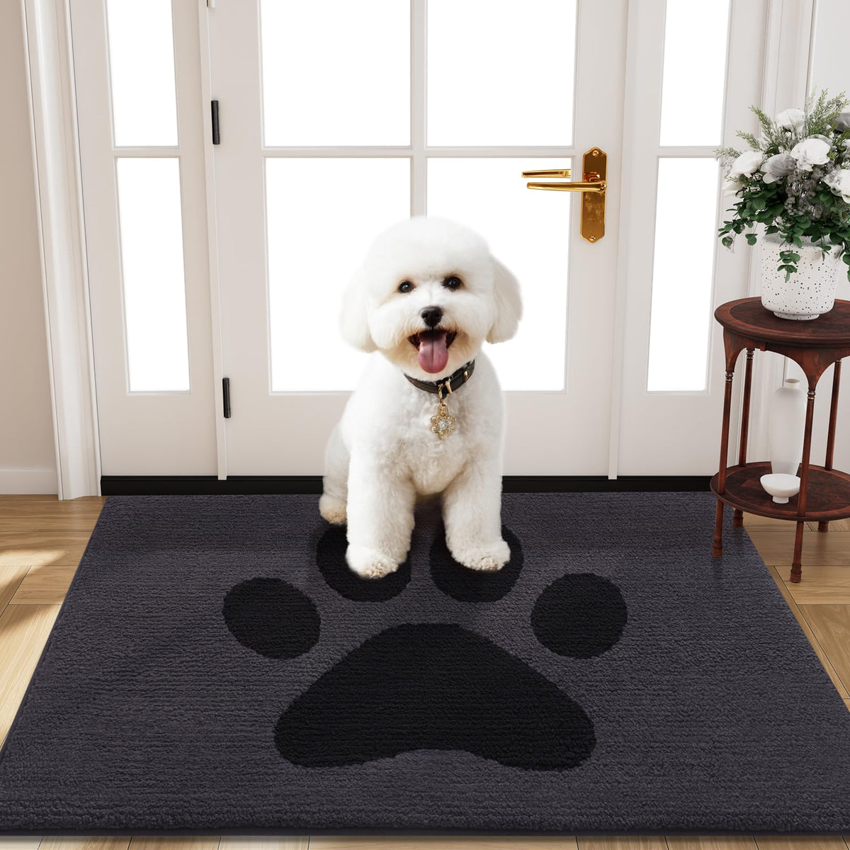 Buganda Dog Door Mat 40x32 black front view