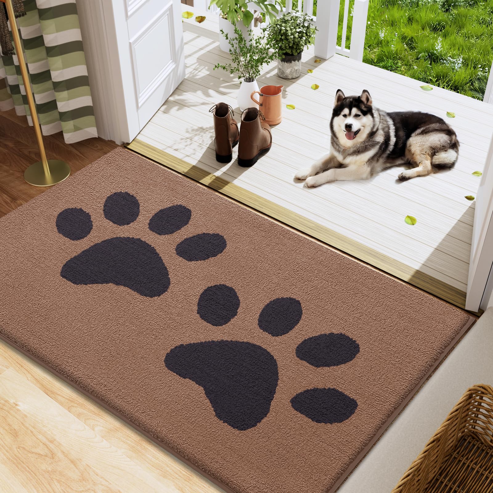 Buganda Dog Door Mat 48x30 camel and black design front view