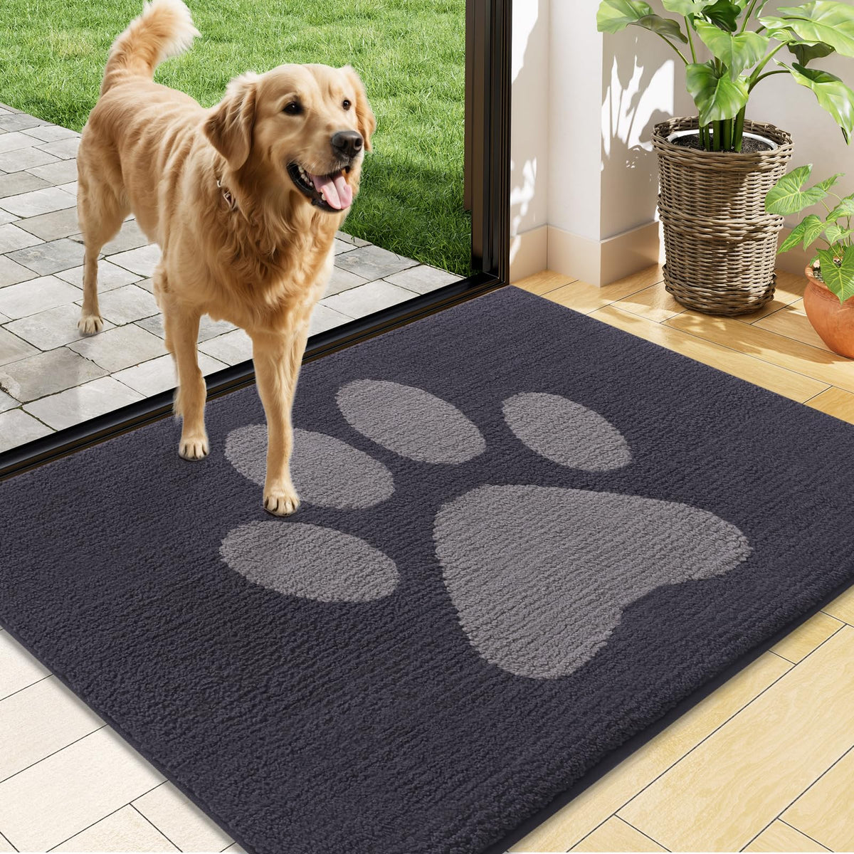 Buganda Dog Door Mat 48x30 dark grey front view