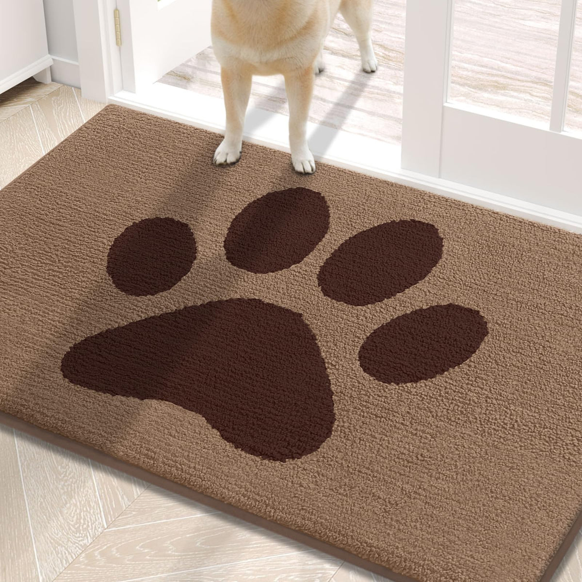Buganda Dog Door Mat beige front view measuring 30x20 inches