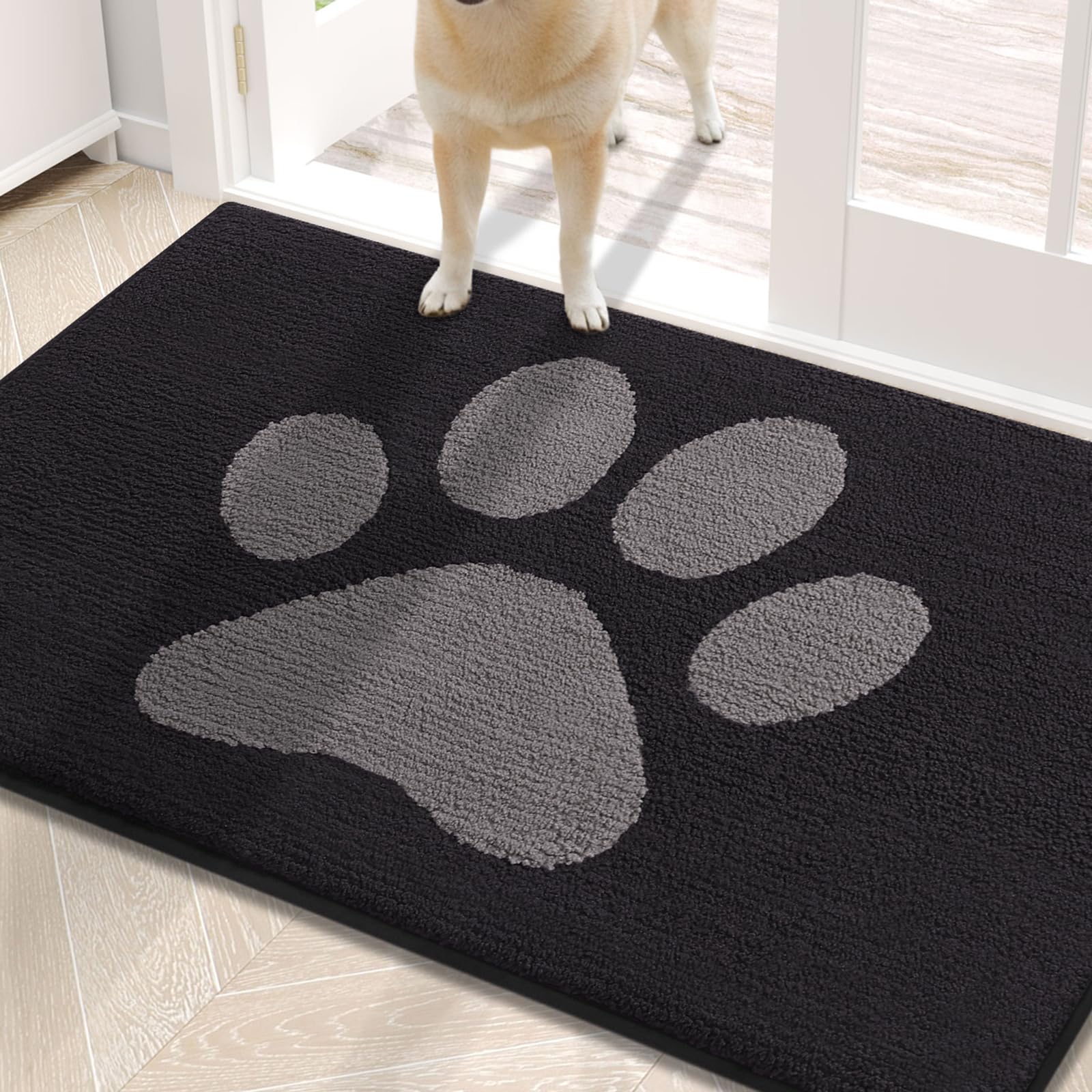 Buganda Dog Door Mat front view black and grey
