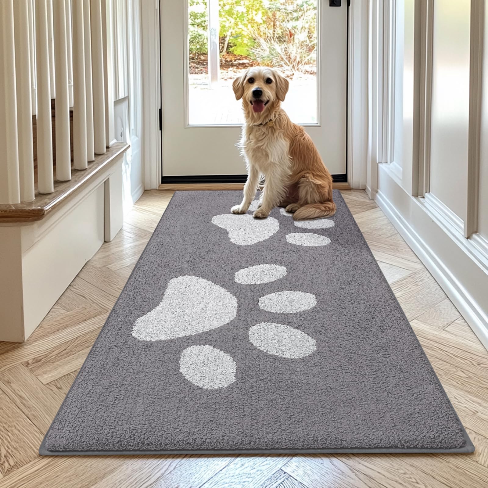 Buganda Dog Door Mat light grey front view measuring 70x24 inches