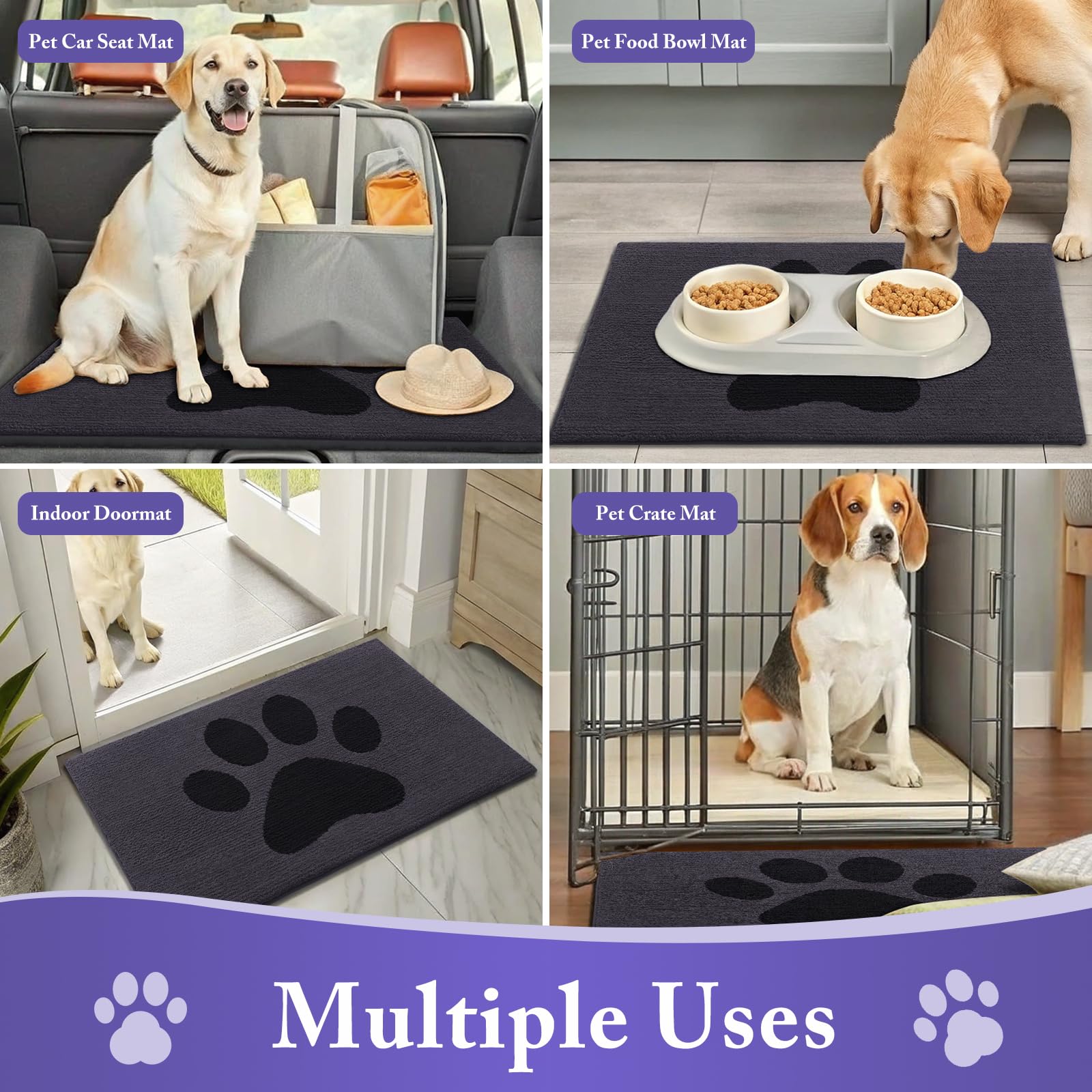 Buganda Dog Door Mat placed under pet food bowls