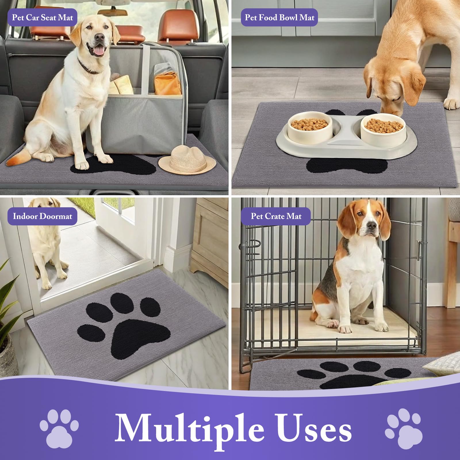 Buganda Dog Door Mat with dog food and water bowls