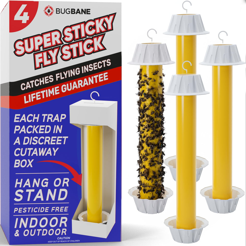 BugBane Fly Stick Sticky Fly Trap front view in yellow
