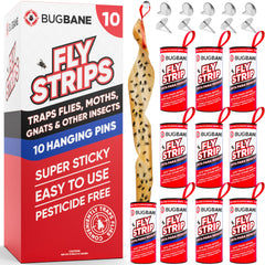 BugBane Fly Strips 10pk red sticky traps front view