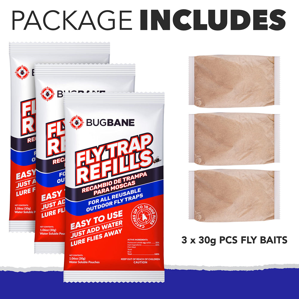 BugBane Fly Trap bait hanging outdoors in shaded area