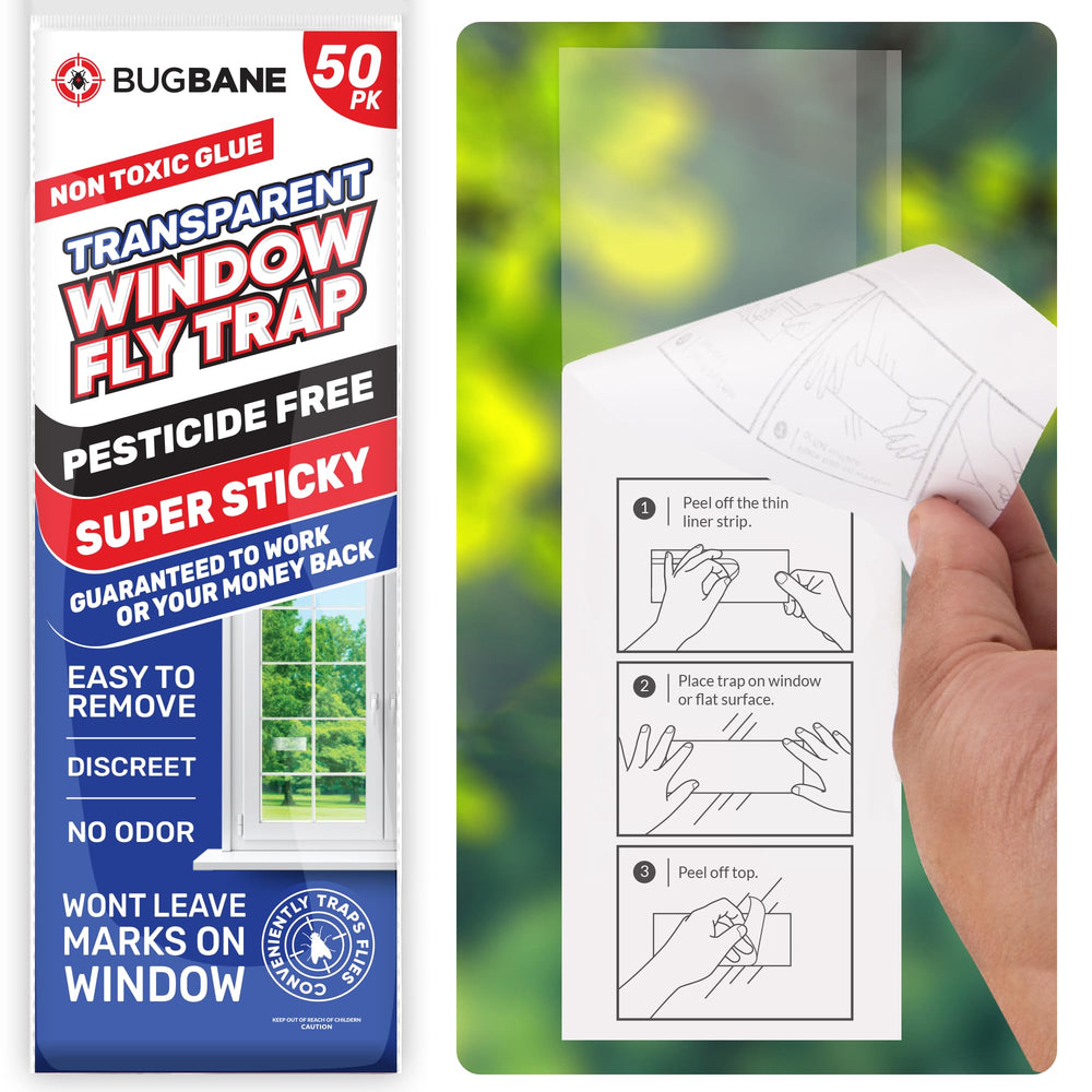 BugBane Window Fly Traps pack with 50 sticky strips