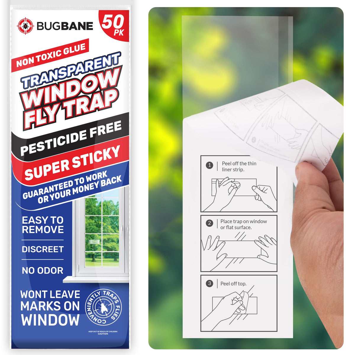 BugBane Window Fly Traps pack with 50 sticky strips