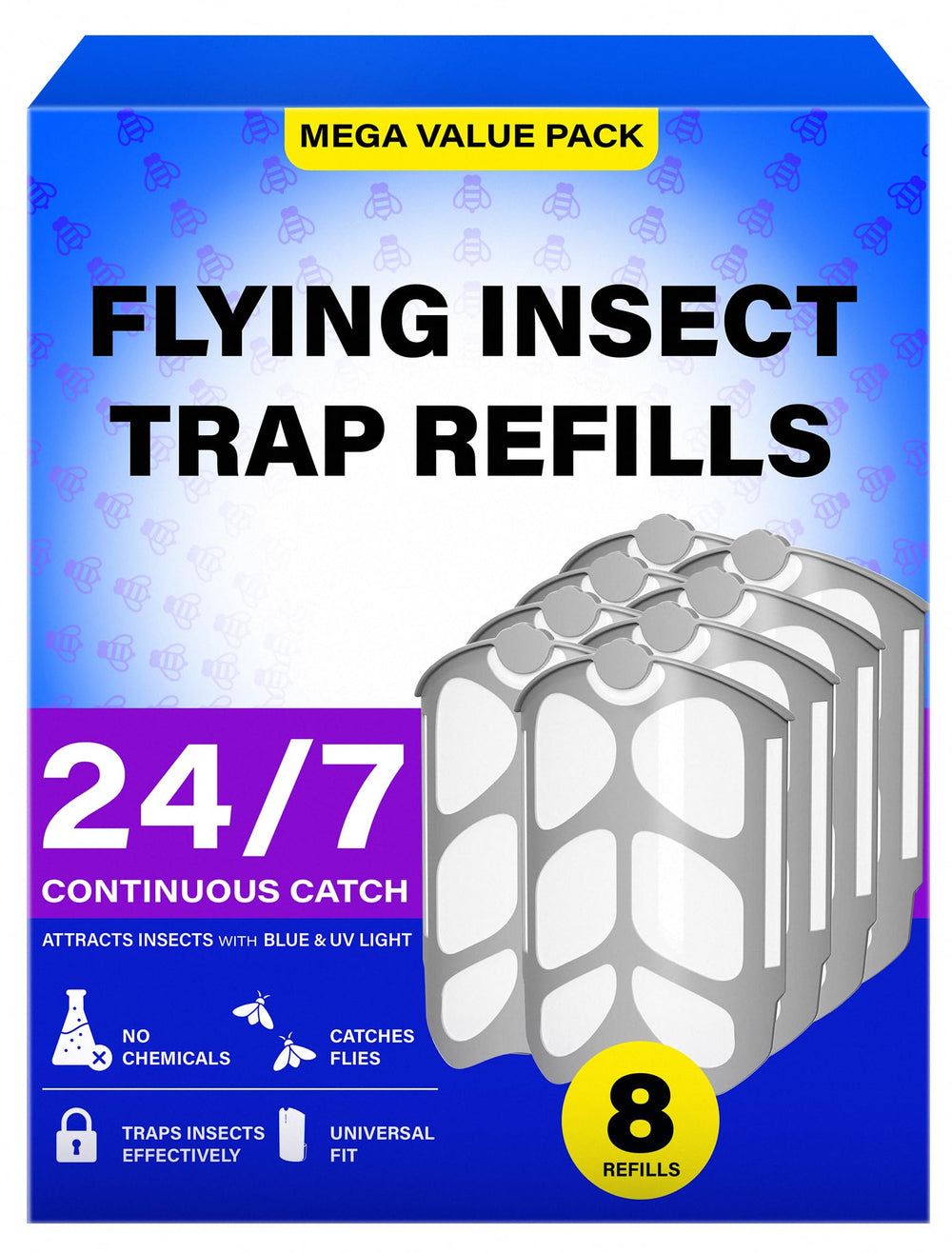 BuggyBands 8 Pack Flying Insect Trap Refills cartridges front view