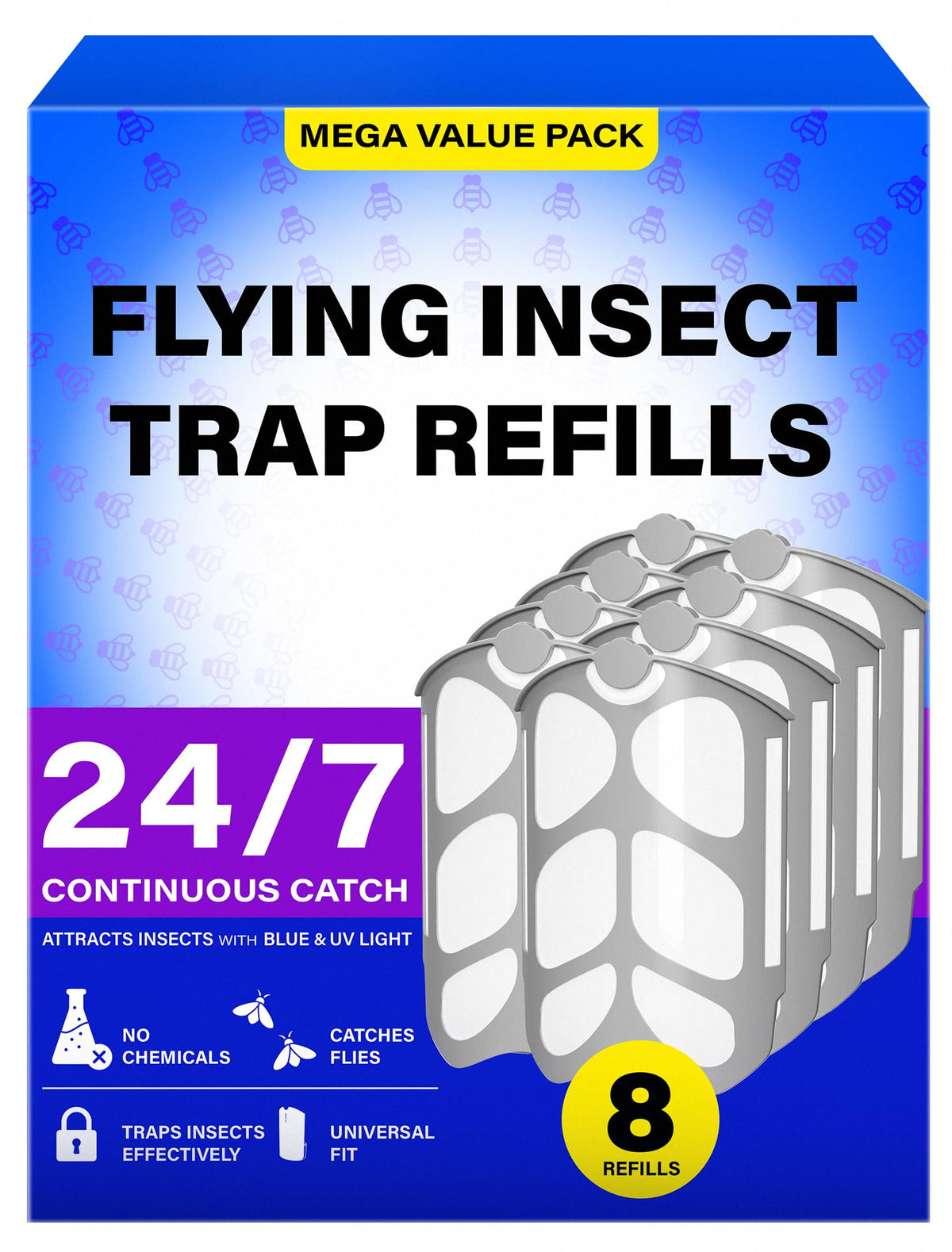 BuggyBands 8 Pack Flying Insect Trap Refills cartridges front view