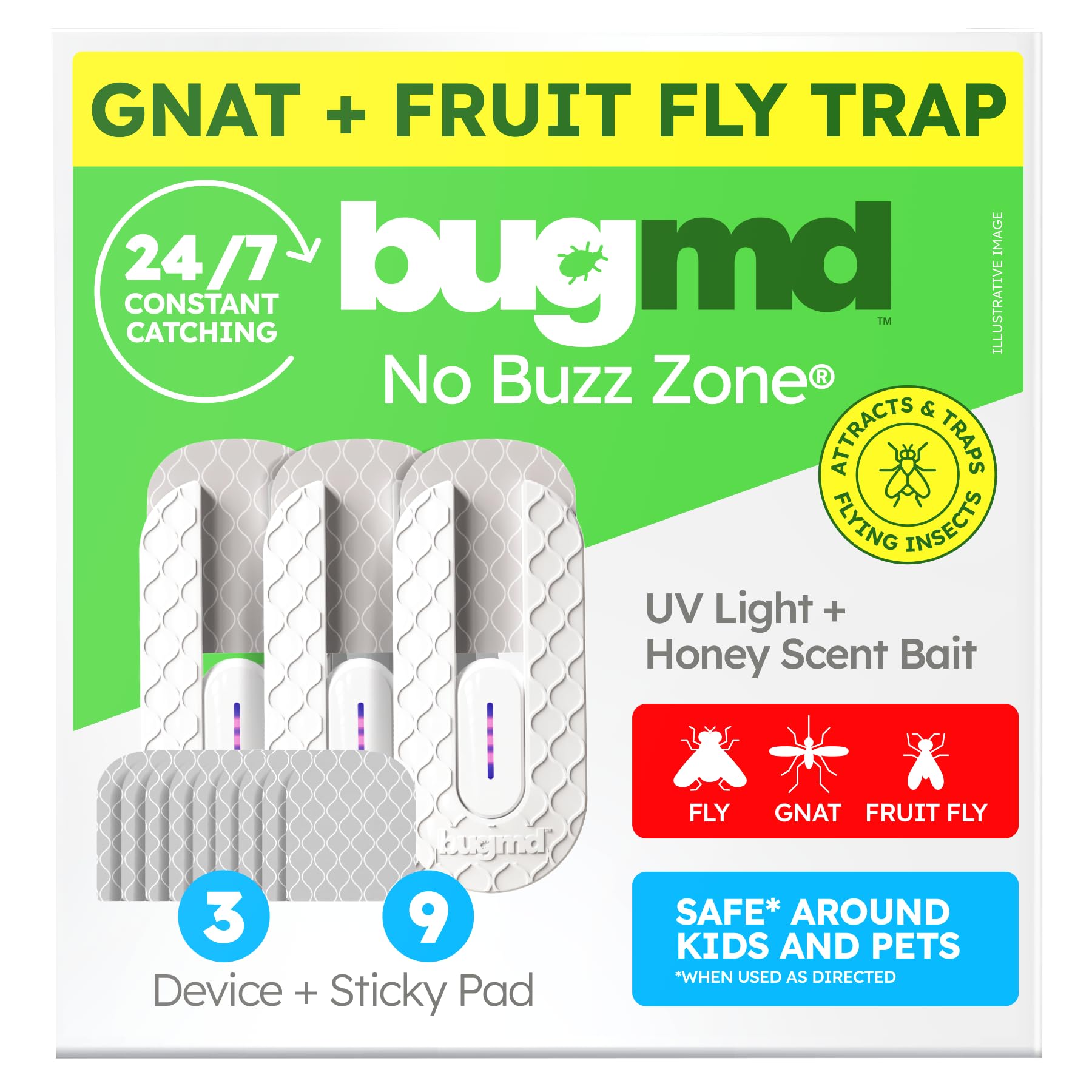 BugMD No Buzz Zone Indoor Fruit Fly Trap pack of 3 with sticky pads